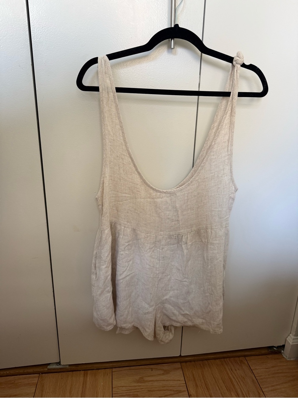 Princess Polly Cream Tie-Shoulder Linen Romper
